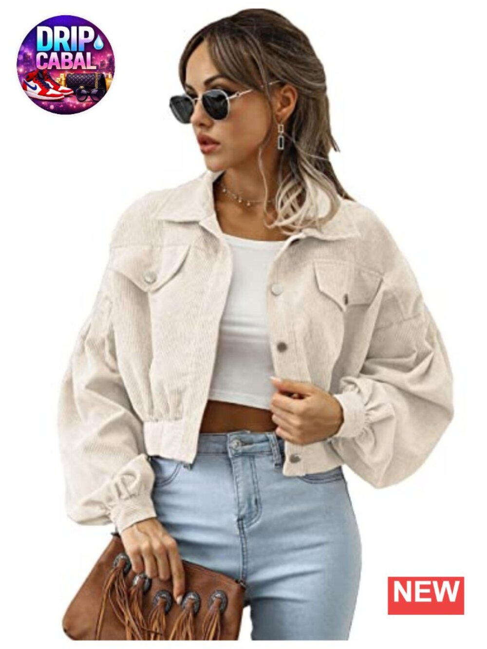 Womens Cropped Corduroy Jacket Loose Button Down Puff Sleeve Shacket Coat